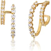 FOJDPAS 14k Gold/Silver Double Hoop Hypoallergenic Diamond Earrings for Women Stacks, Huggie Dangle Small Cubic Zirconia Chunky Flat Back Earrings Jewelry for Women Trendy