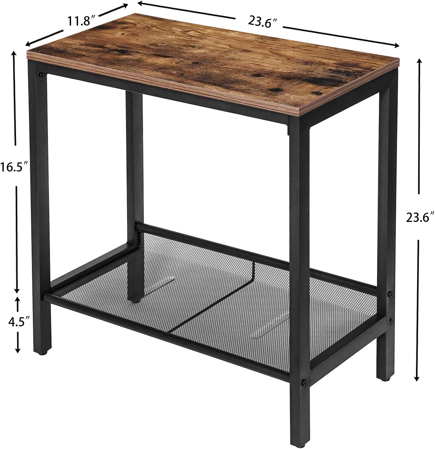 HOOBRO Side Table, Set of 2 Narrow Nightstands, Industrial End Table with Flat or Slant Adjustable Mesh Shelf for Small Spaces, Stable Metal Frame and Easy Assembly, Rustic Brown BF24BZ01: Home & Kitchen