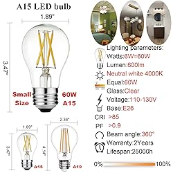 LiteHistory A15 LED Bulb 6W Equal E26 Bulb 60 Watt