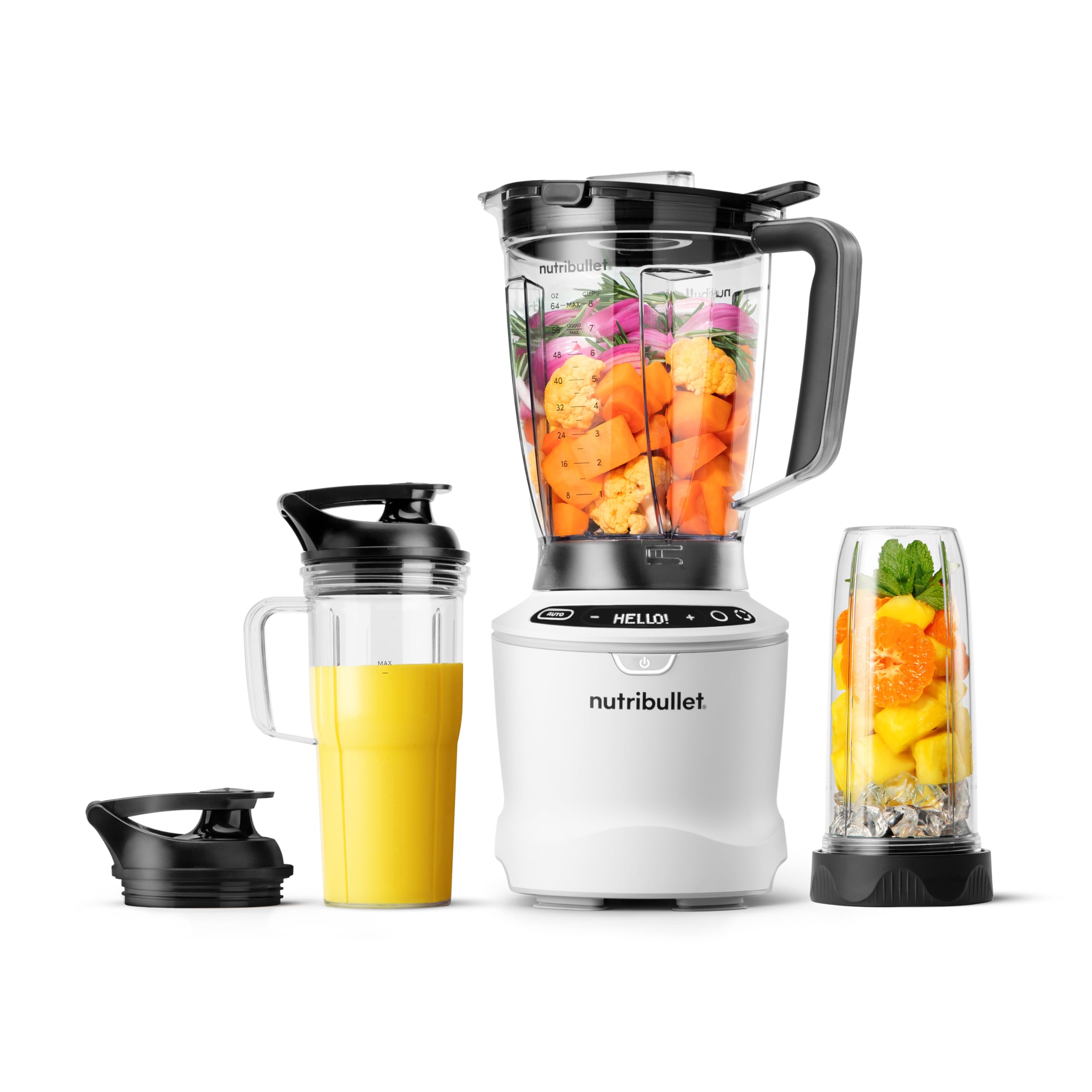 Combo de licuadora nutribullet® SmartSense, 1400 W, jarra de 64 oz, tazas de 32 oz y 24 oz, 5 velocidades, batidos, hielo y fruta congelada, leche de nueces, sopa, blanco mate, NBF50700AW
