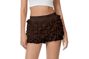 Women's Lace Bloomers Lolita Ruffle Shorts Sexy Mesh Layered Micro Bottoms Elastic Waist Fairy Pettipants