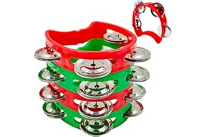 4 pcs Tambourine, SourceTon Tambourine, Mini Hand Bell, Small Tambourine, for Teaching, Performance, Holiday Party, Celebration(Red and Green)