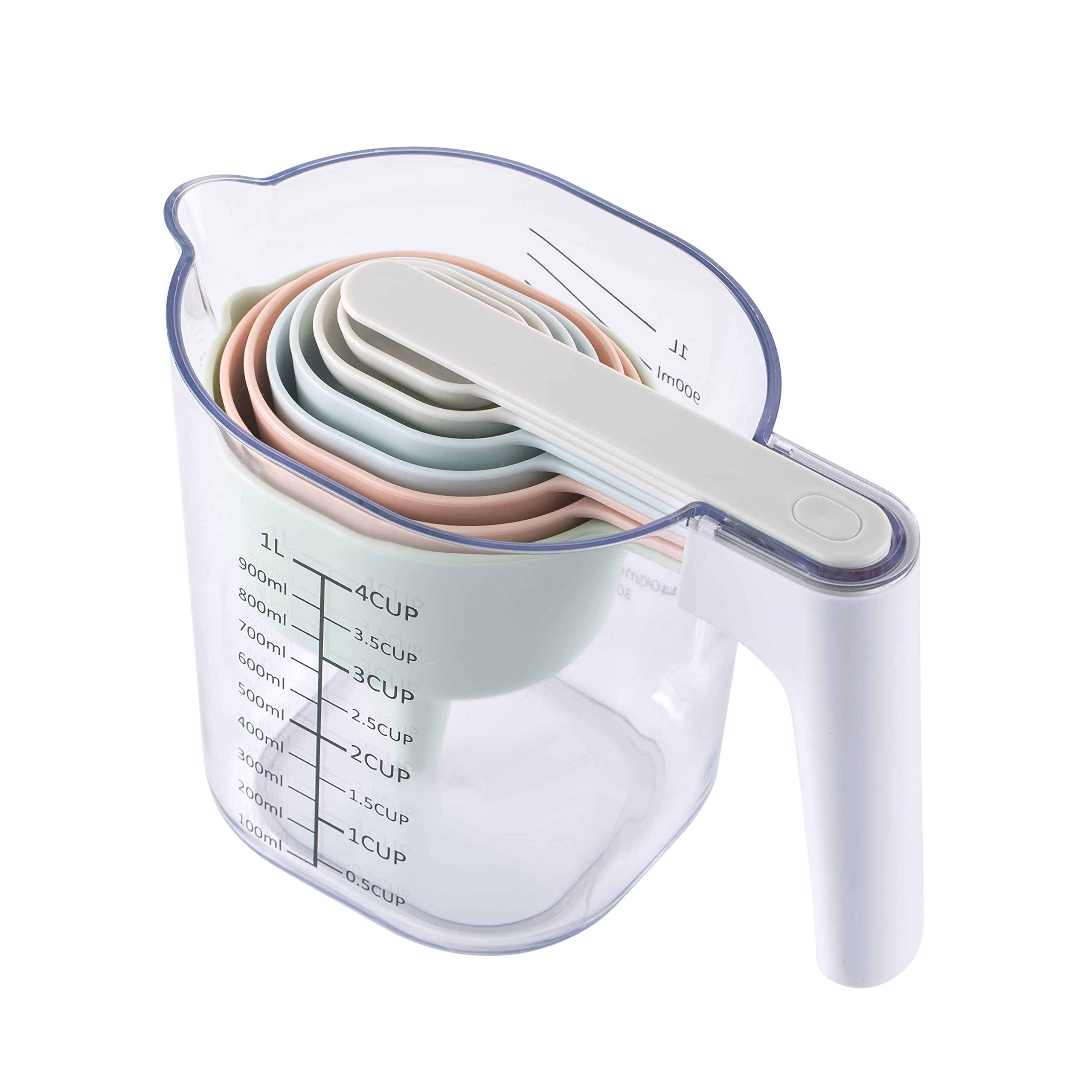 Photo 1 of COOK WITH COLOR Measuring Cup Set - 9 PC. Nesting Stackable Liquid Measure Cup, Dry Measuring Cups and Spoons with Funnel and Scraper (Pastel)