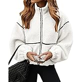 Glamaker Womens Sherpa Fuzzy Fleece Jackets Casual Warm Winter Zip Up Long Sleeve Fluffy Coats 2025 FAll With Pockets