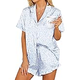 HOTOUCH Womens Satin Pajamas Set Button Down 2 Piece Silk Pjs Shorts Set Ruffle Lingerie Notch Collar Sleepwear