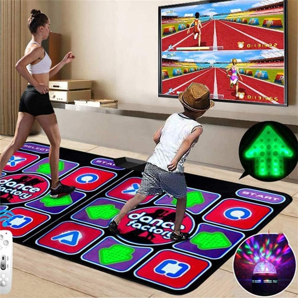 Double Dance Mat, Musical Play Mat Dancer Blanket, Durable Dance Machine TV Interface LED 3D Running Blanket Yoga Game Machine Silicone Massage Learning Machine HD Quality Light for Children
