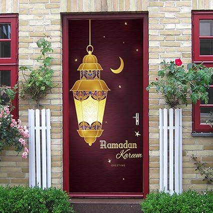Zhangdonglai Autocollant De Porte Islam Moon Lanterne Allah