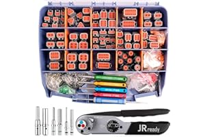 JRready ST6306-1 Deutsch Connector Master Kit with Deutsch Turret Style Crimp Tool JRD-HDT-48, DT DTM DTP DTHD Connectors with Size 12 16 20 Solid Contacts Wire Gauge 12-22AWG