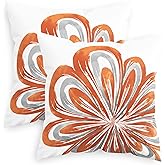 CaliTime Throw Pillow Covers Pack of 2 Cozy Fleece Two-Tone Abstract Blooming Flower Decorative Cushion Cases for Couch Bed Sofa Farmhouse Decoration 18 X 18 Inches Burnt Orange Grey