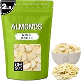 Oh! Nuts Sliced Almonds Raw Blanched 2 Pound - Almonds | Raw blanched sliced almonds - 100% natural high-protein almond slices - Packed in NY - Resealable zip-seal bag