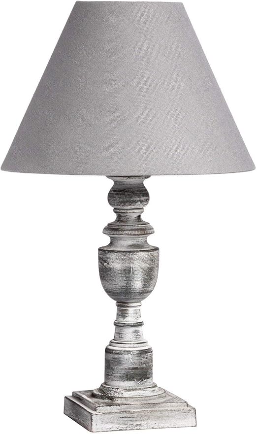 Wooden Distressed Grey Table Bedside Lamp and Gray Linen Fabric Shade 46 cm 40W E14 Amazon.co
