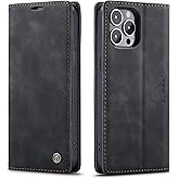 SINIANL Leather Case Wallet for iPhone 13 Pro Max, Folding Flip Case with Magnetic Kickstand, Card Slot, Protective Cover for iPhone 13 Pro Max 6.7 inch Black