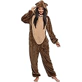 Funziez! Slim Fit Sherpa Adult Onesie - Animal Halloween Costume - Plush One Piece Cosplay Suit for Women and Men