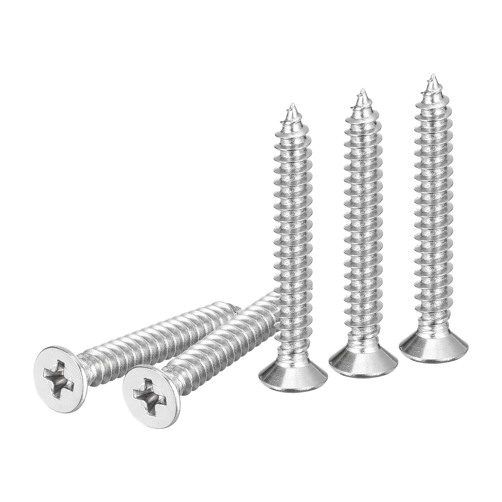 DTGN 20Pcs M6x45mm Flat Head Wood Screws, 304 Stainless Steel Phillips Self Tapping Screws - Good for Woodworking, Furniture - Silver