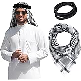 PENINSULA LOVE Men Arab Shemagh keffiyeh Scarf Muslim Turban Middle East Desert Hijab Head Wrap Shemagh with Aqel Rope 54x54