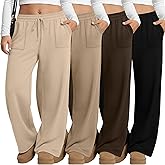 Evervibe 4 Pack Women Plus Size Pants Drawstring Yoga Pants with Pockets Baggy Wide Leg Sweatpants Lounge Palazzo Trousers