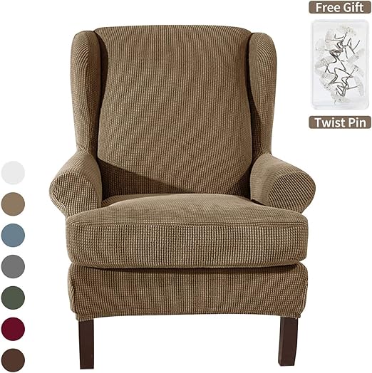 MLADEN 2Piece Wingback Chair Slipcover Stretch Jacquard
