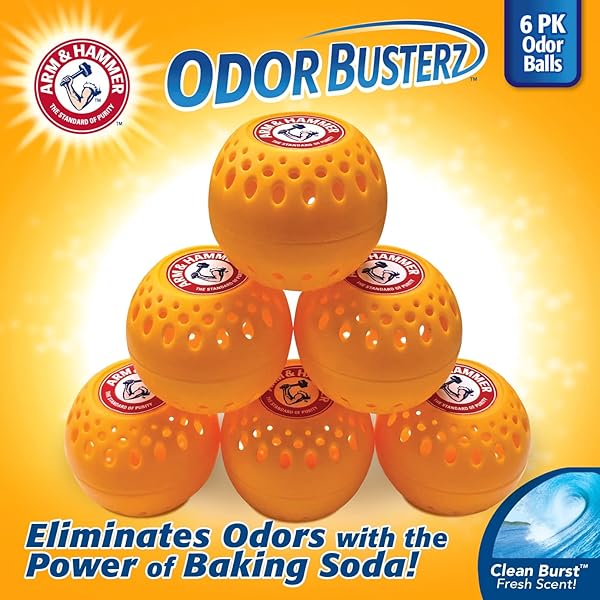 ARM & HAMMER ODORBUSTERZ® ODOR ELIMINATOR BALLS, CLEAN BURST, 6 COUNT – BAKING SODA ODOR CONTROL FOR CLOSETS, DRAWERS, HAMPERS & SMALL SPACES