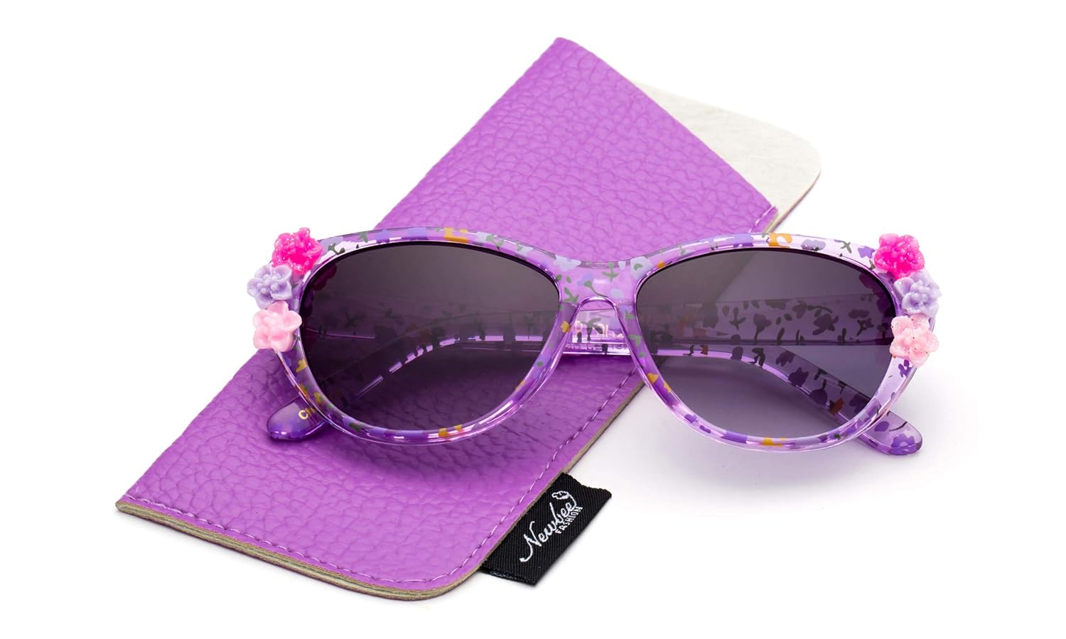 Kids Girls Toddlers Fashion Sunglasses Cateye Cute Sunglasses with Flowers UV Protection w//Pouch Newbee Fashion 0-5 YRS