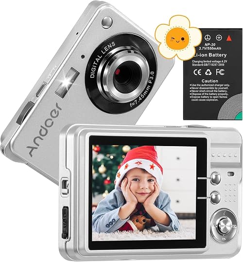 Andoer Portable Vlogging Camera with 18MP, 2.7" LCD, 8x Zoom, Anti-Shake for Kids & Adults, Silver