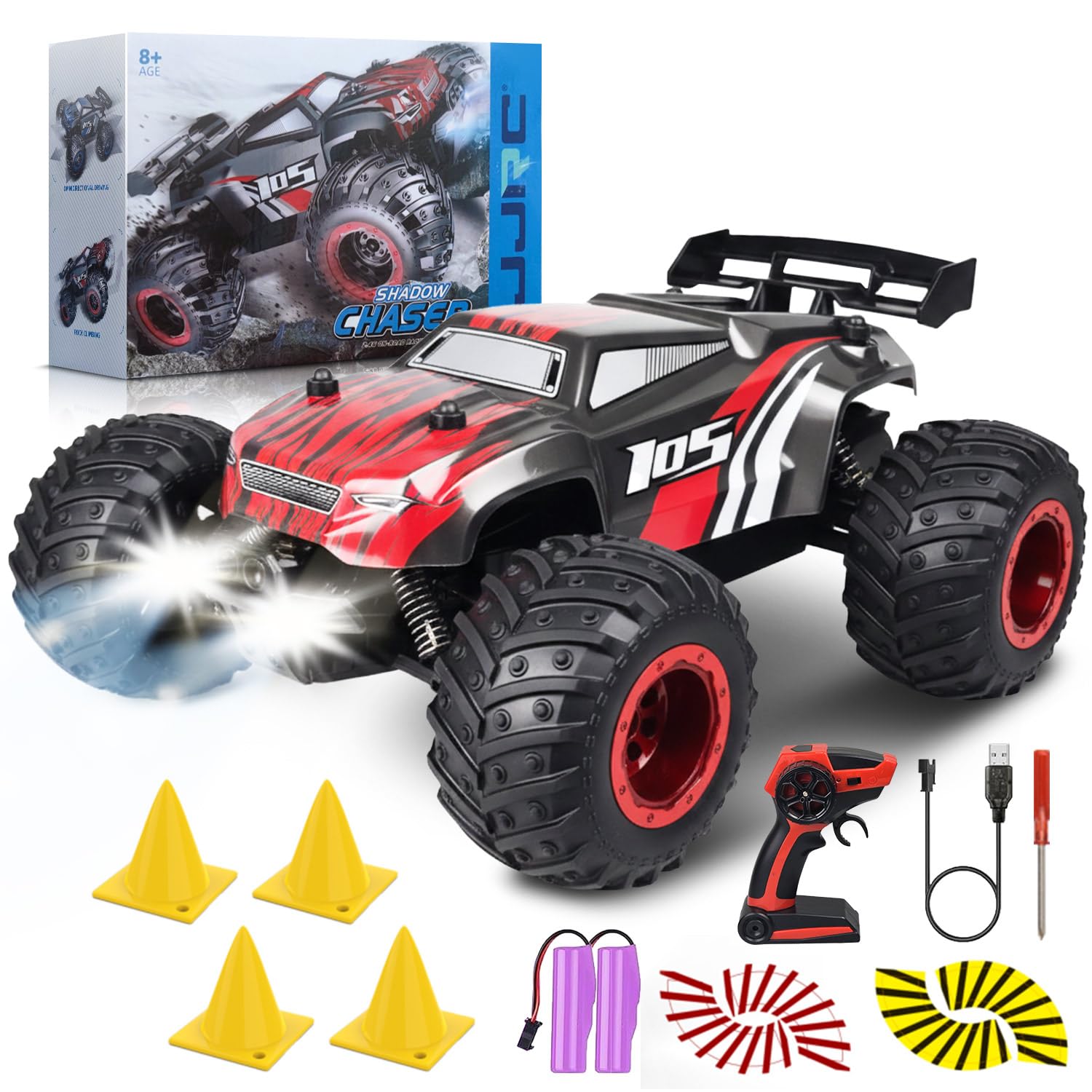 1:16 Remote Control Car for Kids, 2.4GHz High-Speed 20KM/H RC Truck, All-Terrain Off-Road with 2 Rechargeable Batteries for 40-Min Playtime, Durable Electric Vehicle for Boys & Girls Ages 3-10