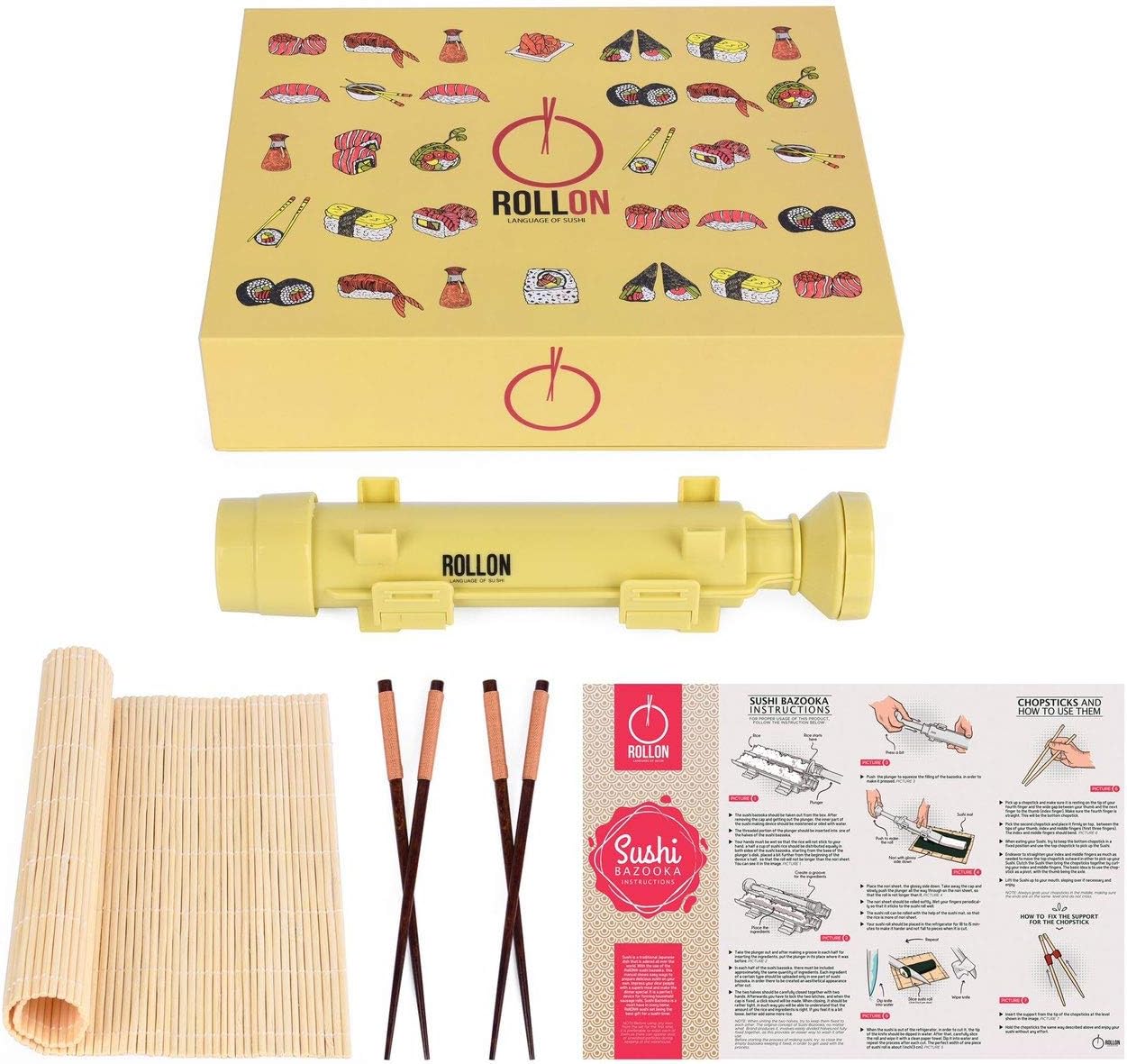 Japanese Sushi Making Kit: Additonal Sushi Mat, Reusable Wooden Chopsticks, Traditional and Vegan Recipes Brochure & Step-by-Step Instruction