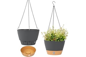 QCQHDU 2 Pack Hanging Planters for Indoor Outdoor Plants, 8 Inch Hanging Baskets Flower Pots with Reservoir Tray & Visible Water-Level