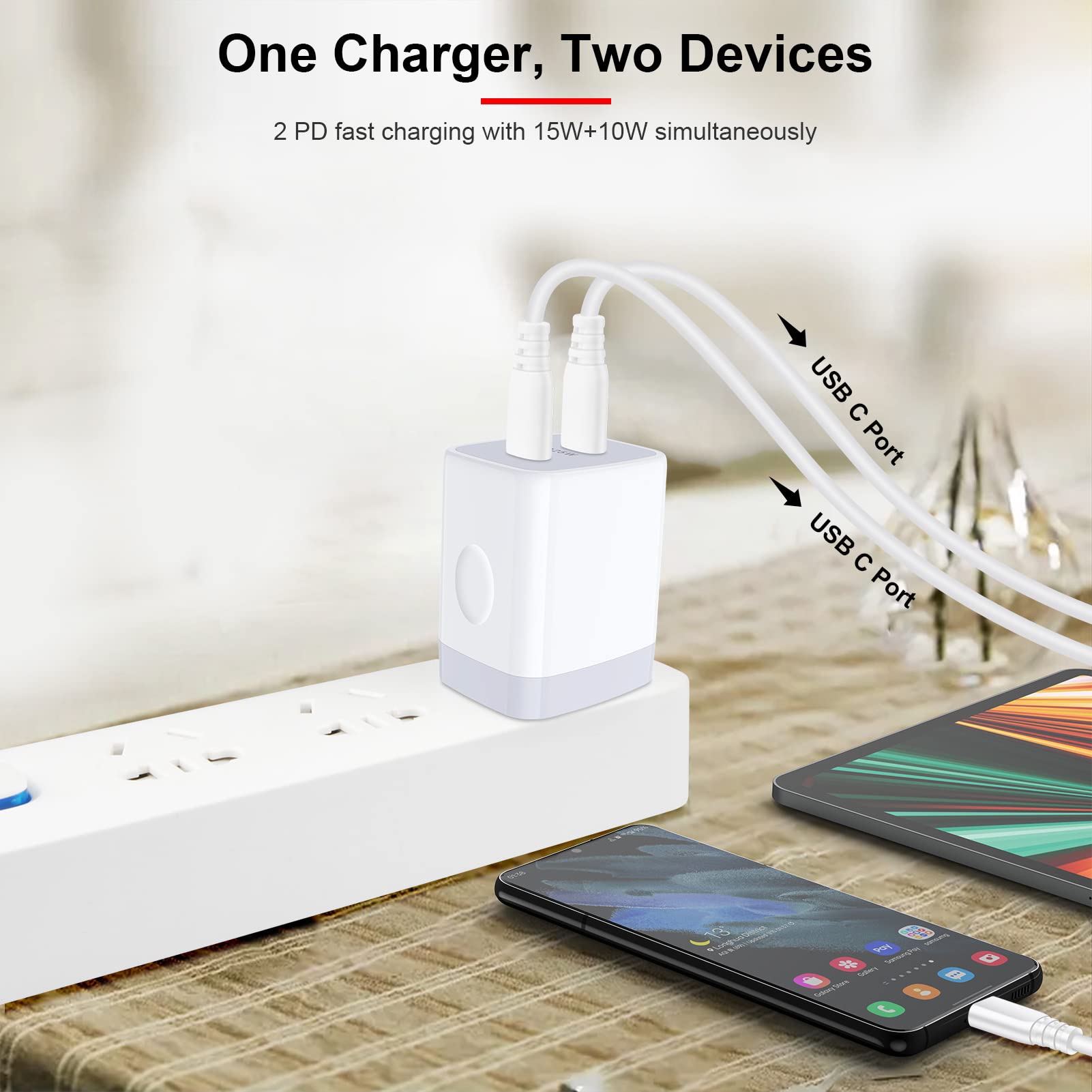 25W Type C Charger Block, USB C Cube Dual Port USB C Wall Adapter C Wall Charger Box Fast Charging Brick for Samsung A15 5G/S24 Ultra/S23/S22FE/S21/A03s/A53, iPhone 16/15/14/13/12/11/SE/X,Pixel 9 Pro