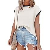 Saodimallsu Womens Summer Cap Sleeve Knit Tops Casual Sleeveless Sweater Vest Crew Neck Color Block 2025 Trendy Tank Top