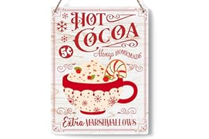 FREHVN Christmas Decorations Wood Sign Hot Cocoa Always Homemade & Extra Marshmallows Winter Decoration Wooden Signs Rustic Hanging Plaque Home Wall Art 8" x 10" Sign Wall Decor for Farmhouse Home Kitchen