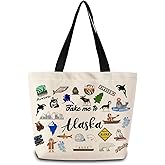 ZhuVantrix Take Me To Alaska Tote Bag Reusable Grocery Bags Aesthetic Shopping Shoulder Handbag with Interior Pocket Lightweight & Washable Stylish Alaska Travel Present for Women
