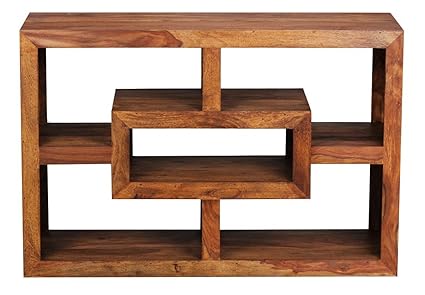 FineBuy Bücherregal Massiv-Holz Sheesham 105 x 70 cm Wohnzimmer-Regal Ablagefächer Design Landhaus-Stil Standregal Natur-Prod