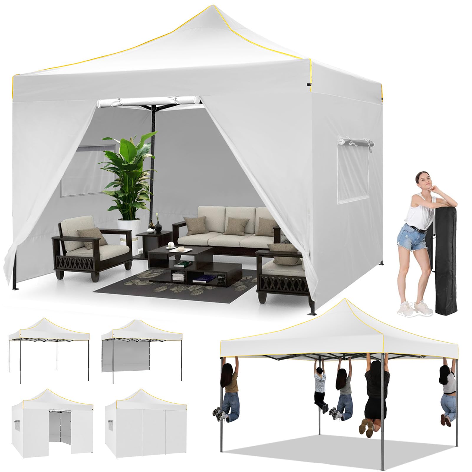 Photo 1 of COBIZI Canopy Tent 10x10 Pop Up Canopy, Easy Setup Canopy with Sidewalls Waterproof & UPF 50+, Heavy Duty Commercial Instant Craft Fair Tent for Party, Event, Vendor, Farmer Market(White)