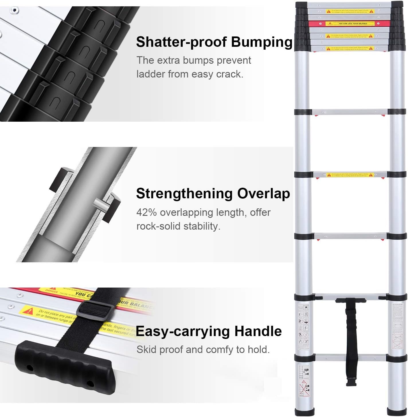 WolfWise 8.5FT Aluminum Telescoping Ladder, Collapsible Extension Ladder, 330lbs Max Capacity: Kitchen & Dining