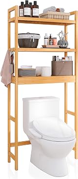 SMIBUY Bamboo Over-The-Toilet Storage Shelf 3-Tier Adjustable Natural
