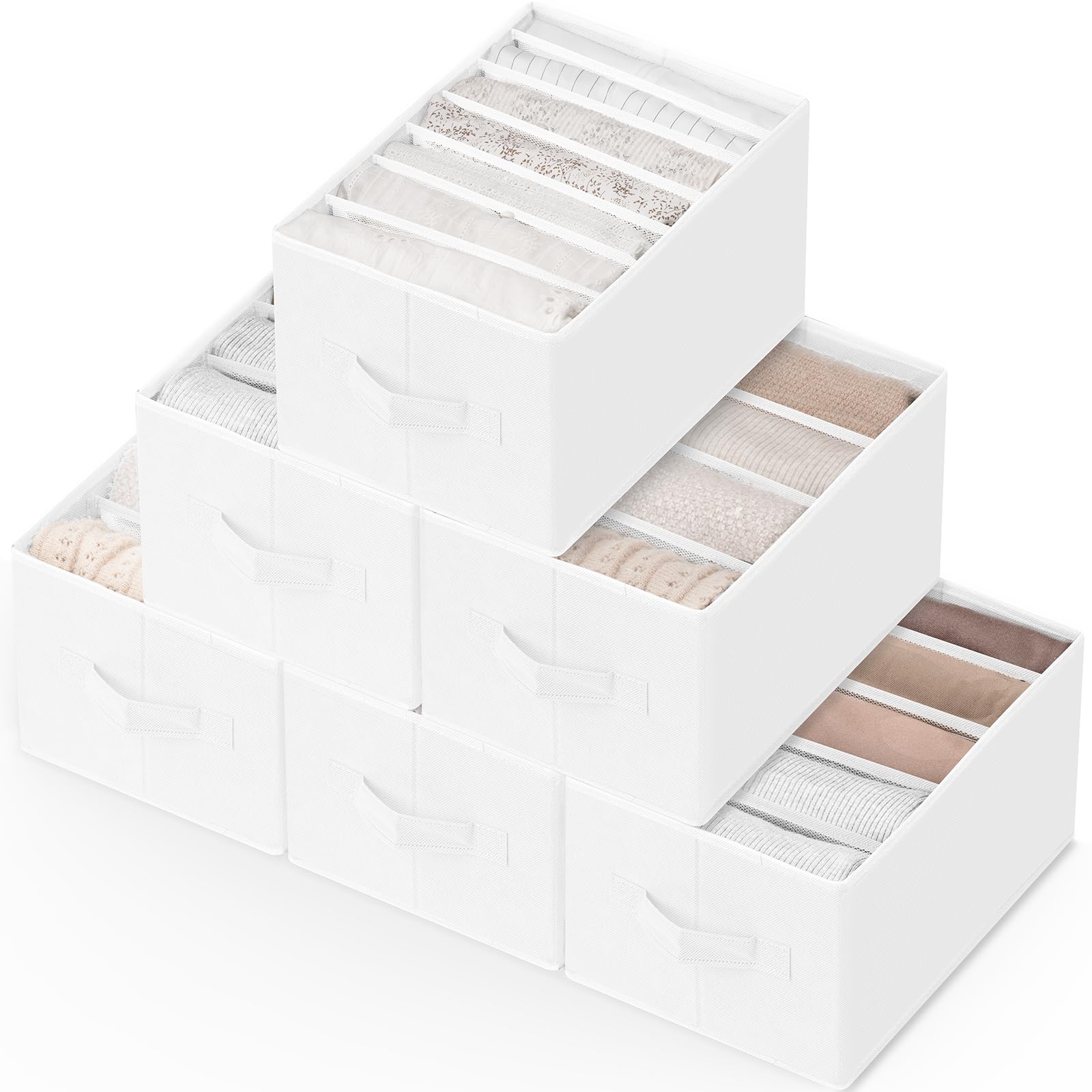 Photo 1 of Criusia 6 Pack Large Clothes Organizer, Wardrobe Closet Organizer and Storage with Handles, Foldable Fabric Closet Organizers Dividers for Clothing, Pants, Jeans, Sweater, T-shirts, White
