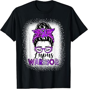 Lupus Warrior Womens Messy Bun Lupus Awareness Purple Ribbon T-Shirt
