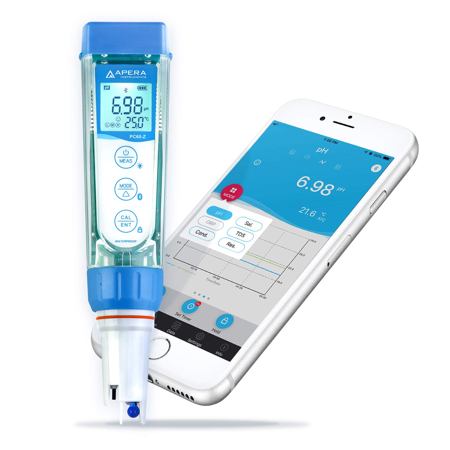 PC60-Z Bluetooth Multi-Parameter Smart Tester Powered by ZenTest Mobile App, Measuring pH/Conductivity/TDS/Salinity/Resistivity/Temp.