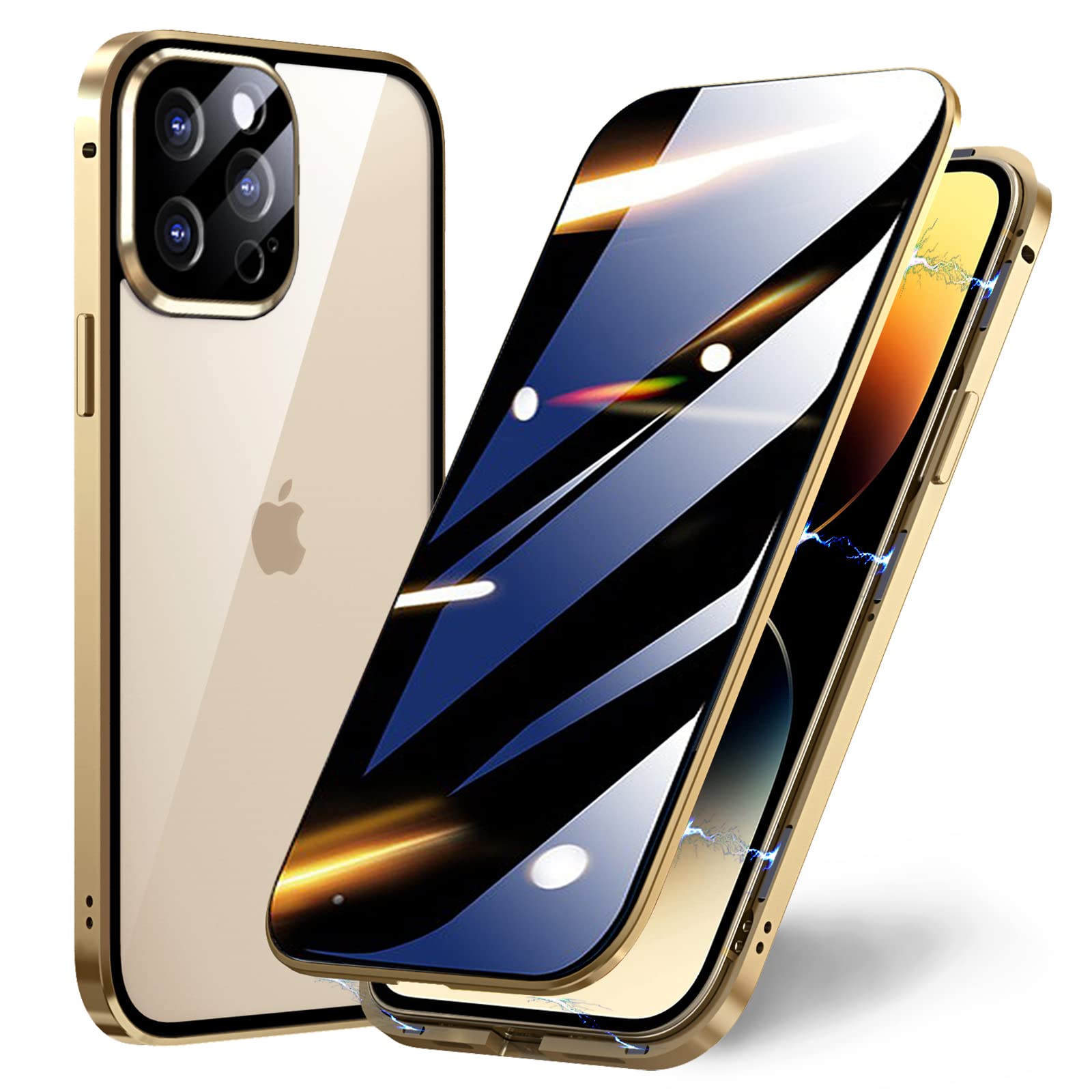 TOPF&B Case for iPhone 14 Pro Max Privacy Magnetic Cover,Privacy Screen Protector Built-in Tempered Glass and Camera Protector,360 Degree Metal Bumper Case for iPhone 14 Pro Max,Gold