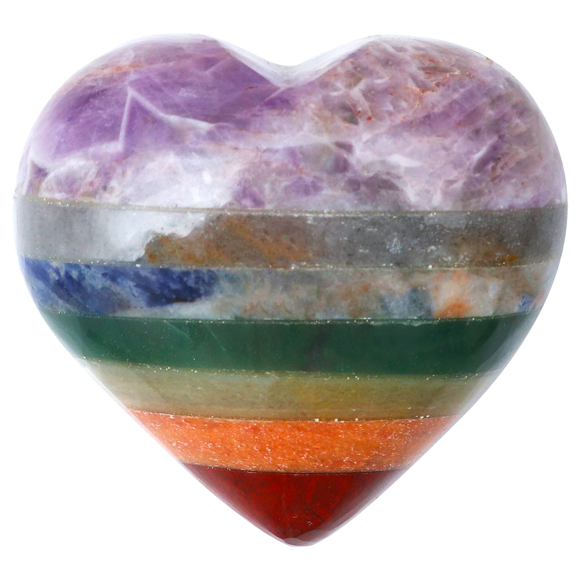 Crocon® 50mm 7 Chakra Heart stone Big Heart Shape Puff Stones Set 450+ Carats Pocket Crystal Healing Tumble Collection Palm Worry Stone Good Luck Charm Meditation Gift Craft Home Decor