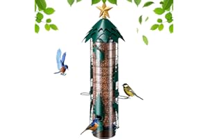 BESERIE Squirrel Proof Bird Feeders for Outdoors Anti Squirrel Buster Hanging Metal Mesh Wild Bird Seed Feeder with Weight-Activated Perches, 4 Feeding Ports, 2.5LB Capacity, Green