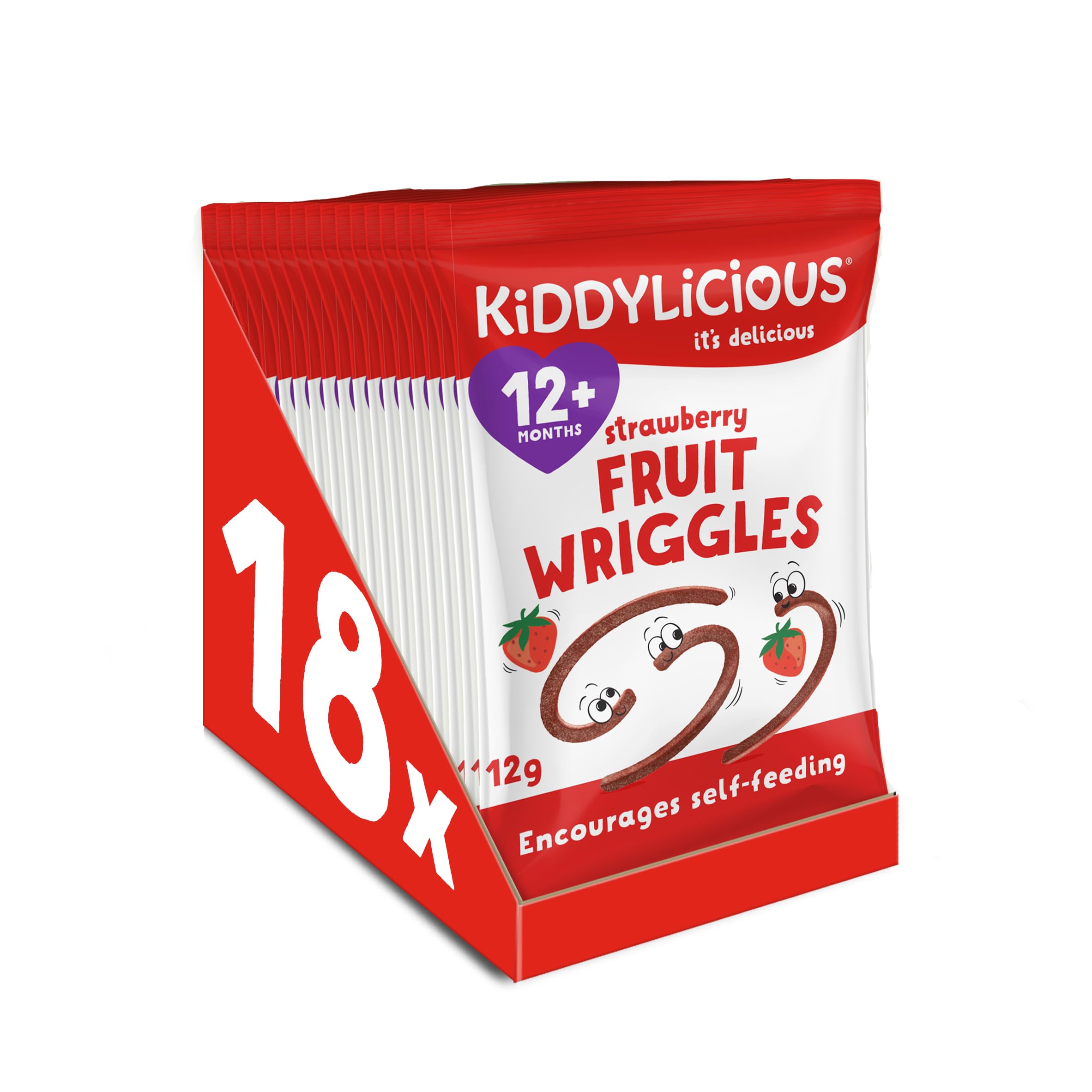 Kiddylicious Strawberry Wriggles - Delicious Real Fruit Treat for Kids - Suitable for 12+ Months - 18 Packs