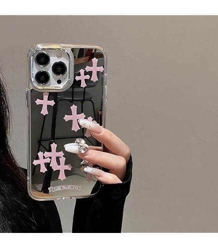 Custodia IPhone 15 Pro Max Con Specchio E Croce Bless Mirror, Antiurto TPU Rosa - 5