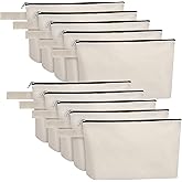Sinzip 10 Pieces Cotton Canvas Makeup Bag with Bottom, Multi-Purpose Cosmetic Bag with Zipper Travel Toiletry Pouch, Blank DIY Craft Bag Pencil Bag (M, White), MN-WB07