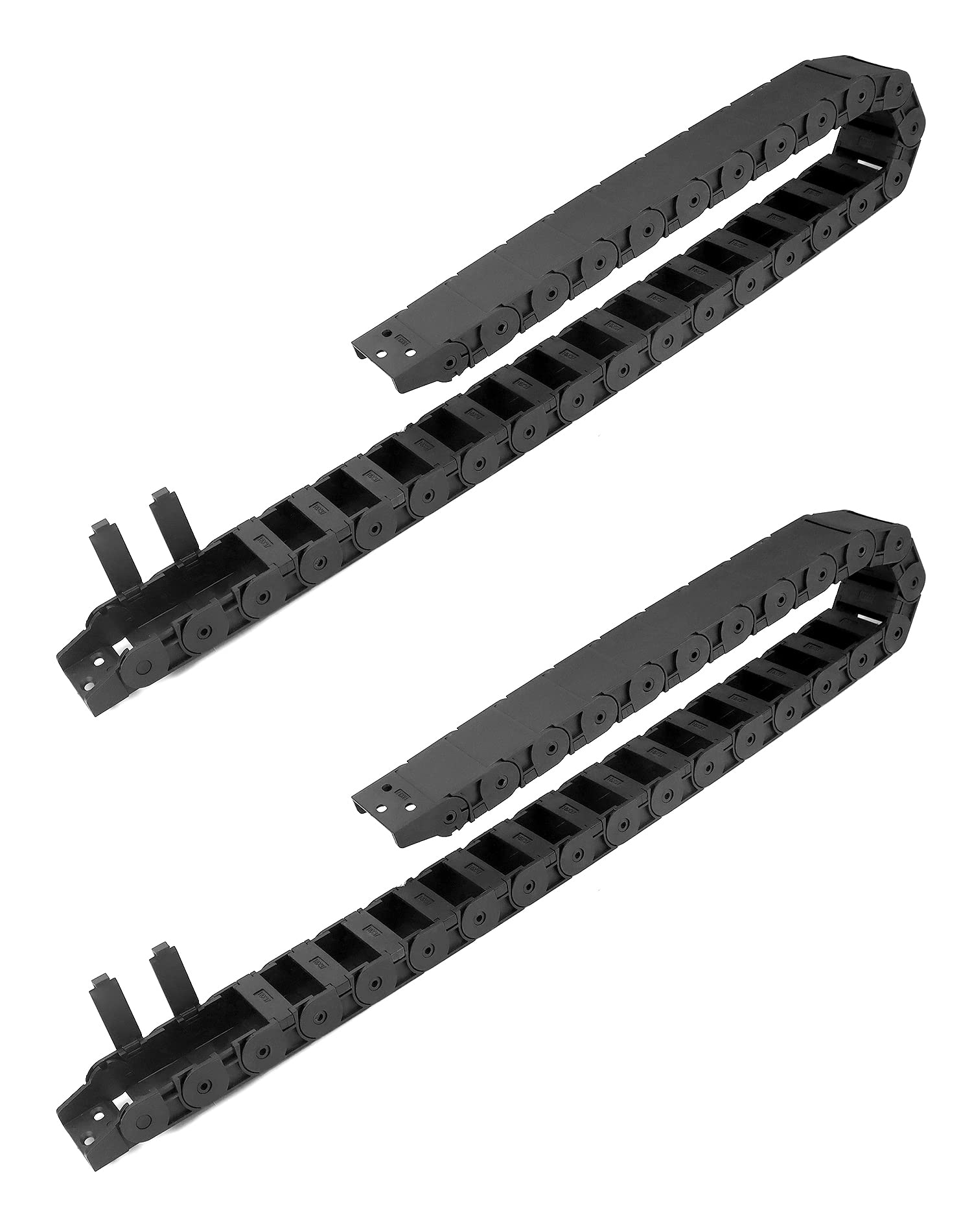 Photo 1 of QWORK R38 18mm x 37mm Semi Enclosed Plastic Cable Wire Carrier Drag Chain, 1M Length, Inner Side Openable, Suitable for CNC Machines - 2 Pack with End Connectors