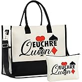 InnoBeta Euchre Gifts for Women, Canvas Tote Bag, Tote with Top Zipper Closure, and Shoulder Strap