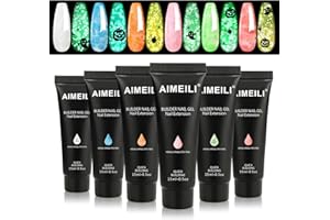 AIMEILI Poly Nail Extension Gel 6 Colors Glow in the Dark Poly Nail Enhancement Nail Art Design DIY Salon Nail At Home Gift for Women Nail Gel Kit - 10