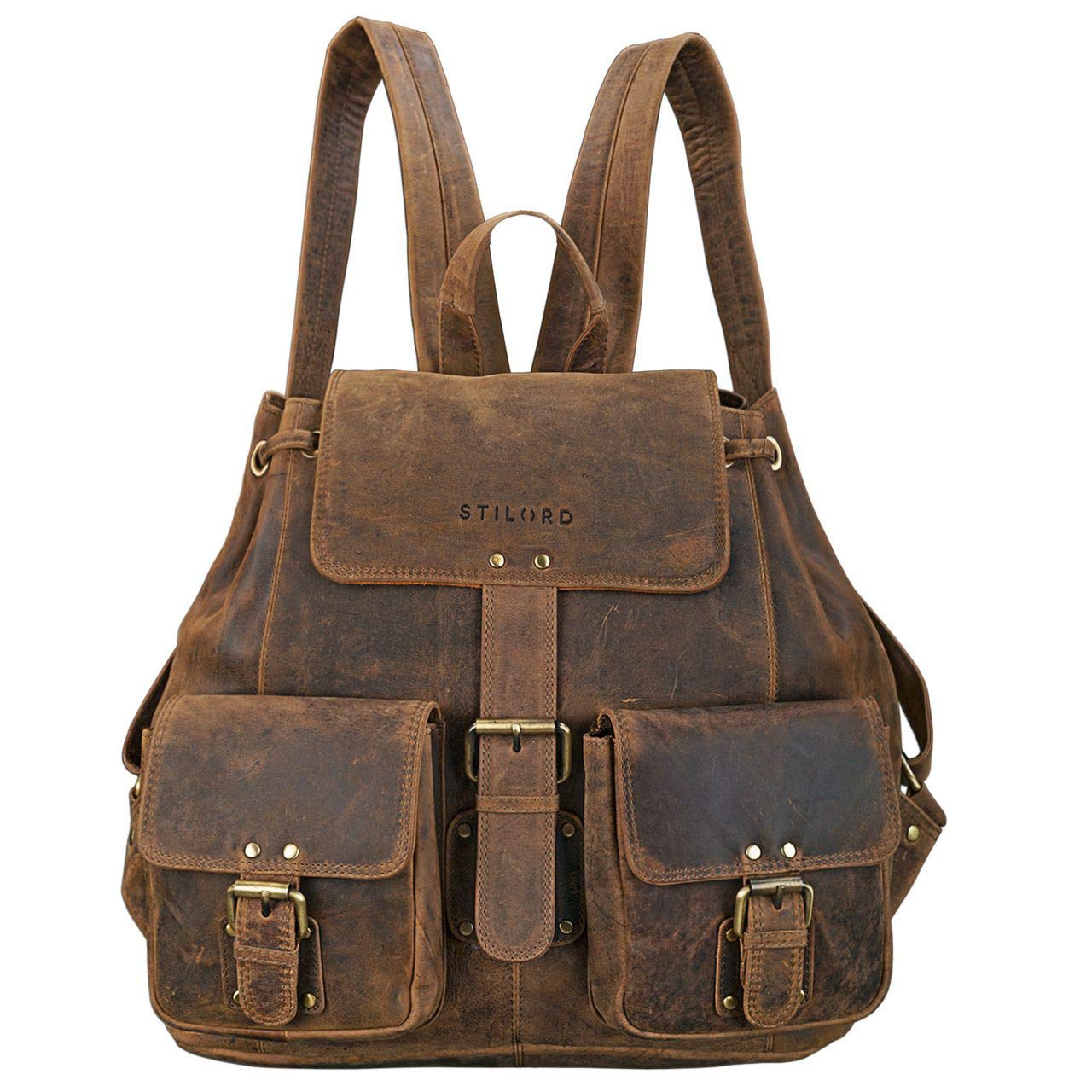 STILORD "Larissa" Vintage Leather Backpack for Women/for A4 Documents, for MacBooks, Daypack Rucksack Genuine Leather Colour:Middle Brown