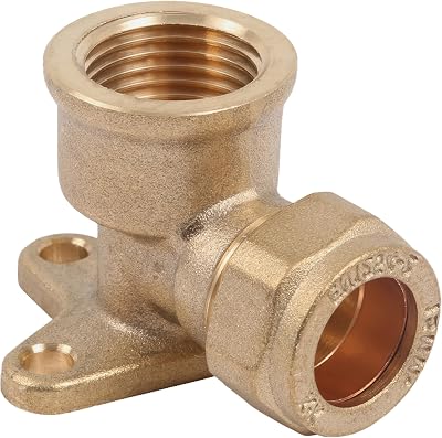 Pipestation 15mm Compression Elbow Wall Plate 1/2in Female Brass Fitting