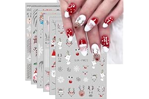 JMEOWIO 10 Sheets Glitter Christmas Nail Art Stickers Decals Self-Adhesive Pegatinas Uñas Snowflake Xmas Winter Holiday Cute Deer Nail Supplies Nail Art Design Decoration Accessories